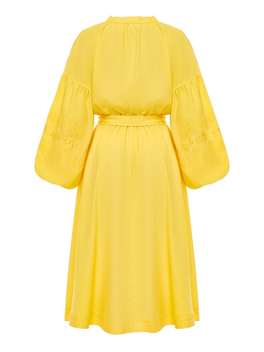 Сукня-вишиванка міді лляна жовтого кольору 5